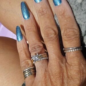 Elegant Gold and Silver CZ Bridge Ring Set Size 5 Wear Separate or Together